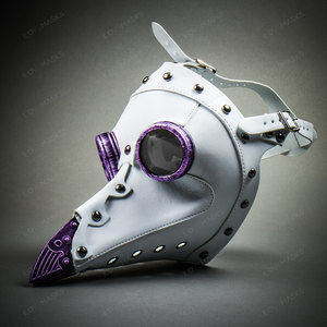 Steampunk Full Face Plague Doctor Mask - White Purple